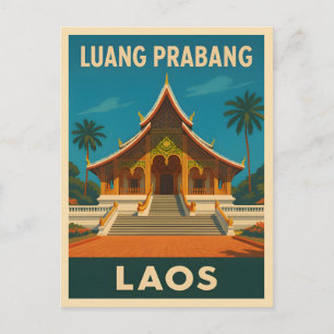 Retro Vintage Travel Luang Prabang Laos Temple Postcard