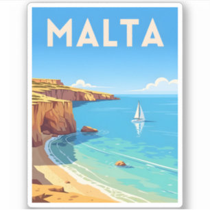 Retro Vintage Travel Malta Seaside Landscape