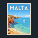 Retro Vintage Travel Malta Seaside Landscape Postcard<br><div class="desc">Capture the spirit of the Mediterranean with this retro travel inspired postcard featuring the island of Malta. Infused with nostalgic vibes and vintage charm,  this piece is perfect for wanderlusters,  fans of retro travel aesthetics,  and those chasing endless summer vibes.</div>