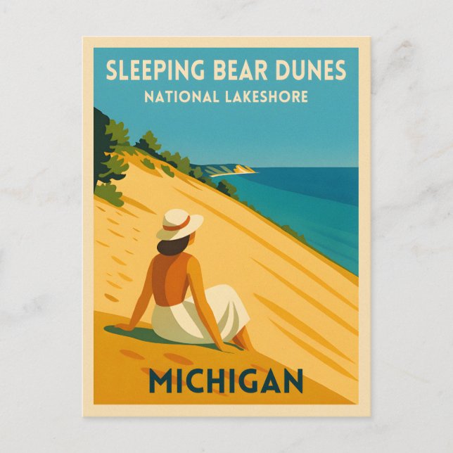 Retro Vintage Travel Michigan Sleeping Bear Dunes Postcard (Front)