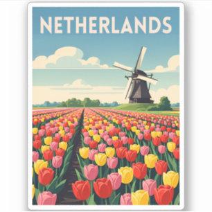 Retro Vintage Travel Netherlands Tulips Landscape