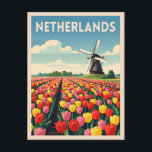 Retro Vintage Travel Netherlands Tulips Landscape Postcard<br><div class="desc">Celebrate the charm of the Netherlands with this vintage travel-inspired postcard. Showcasing its iconic windmills and blooming tulip fields,  this piece is a nostalgic nod to Dutch beauty and tradition.</div>
