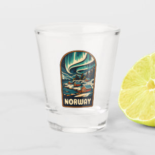 Retro Vintage Travel Norway Northern Lights Scenic Shot Glass