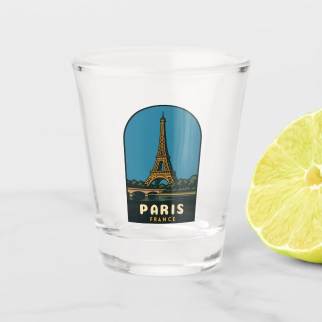 Retro Vintage Travel Paris France Eiffel Tower Shot Glass (Front)