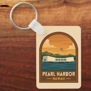 Retro Vintage Travel Pearl Harbour Memorial Hawaii Key Ring