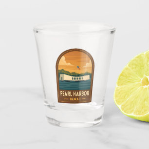 Retro Vintage Travel Pearl Harbour Memorial Hawaii Shot Glass