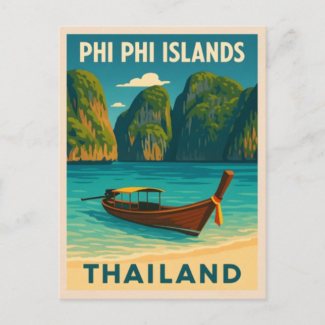 Retro Vintage Travel Phi Phi Islands Thailand Postcard (Front)