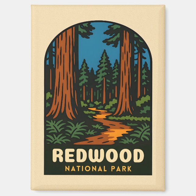 Retro Vintage Travel Redwood National Park Nature Magnet (Front)