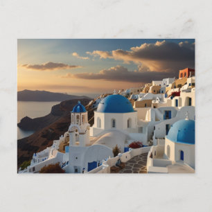 Retro Vintage Travel Santorini Blue Seaside Postca Postcard