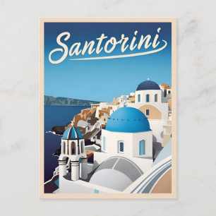 Retro Vintage Travel Santorini Blue Seaside  Postcard