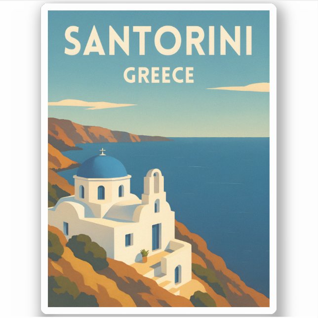 Retro Vintage Travel Santorini Greece Seaside (Front)