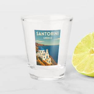 Retro Vintage Travel Santorini Greece Seaside Shot Glass