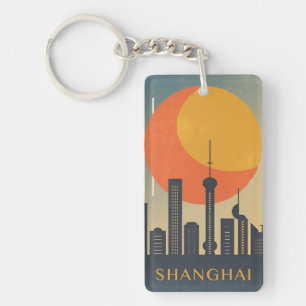 retro vintage travel souvenir Shanghai China Key Ring