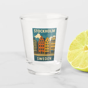 Retro Vintage Travel Stockholm Sweden Old Town Shot Glass