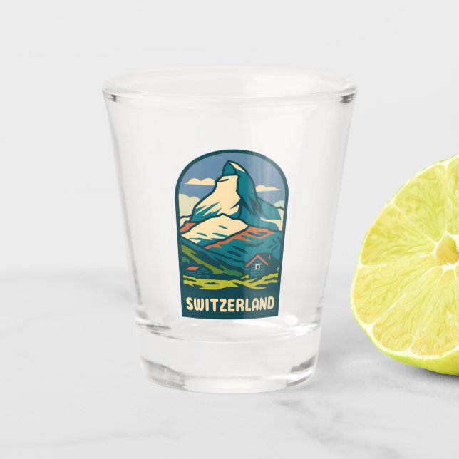 Retro Vintage Travel Switzerland Matterhorn Shot Glass (Front)
