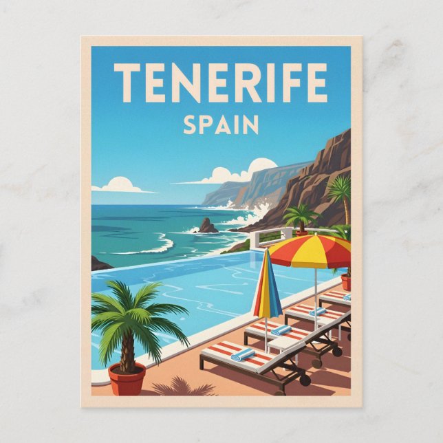 Retro Vintage Travel Tenerife Spain Seaside Coast Postcard (Front)