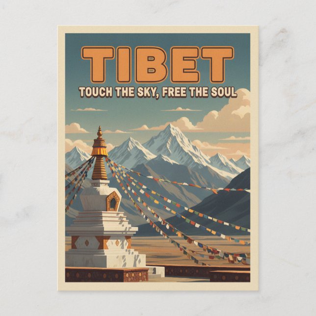 Retro Vintage Travel Tibet Himalayas Landscape Postcard (Front)