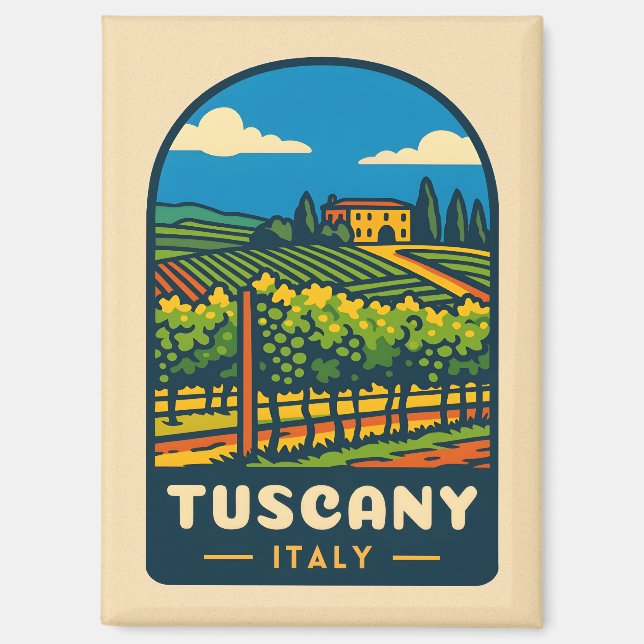 Retro Vintage Travel Tuscany Italy Vineyard  Magnet (Front)