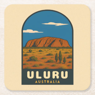 Retro Vintage Travel Uluru Australia Landscape Square Paper Coaster
