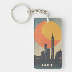 retro vintage travel vacation Taipei Taiwan Key Ring