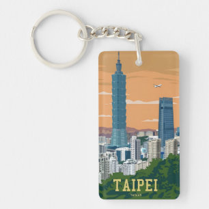 retro vintage travel vacation Taipei Taiwan Key Ring