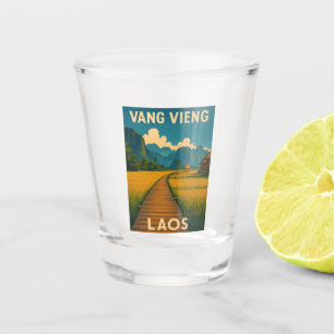Retro Vintage Travel Vang Vieng Laos Scenic Shot Glass