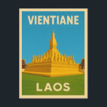 Retro Vintage Travel Vientiane Laos Golden Temple Postcard<br><div class="desc">Step into the heart of Laos with this retro travel-inspired postcard highlighting the Golden Temple of Vientiane. Infused with nostalgic vibes and vintage charm,  this piece is Ideal for lovers of culture,  history,  and timeless adventure.</div>
