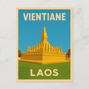Retro Vintage Travel Vientiane Laos Golden Temple Postcard