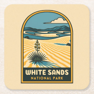 Retro Vintage Travel White Sands National Park Square Paper Coaster