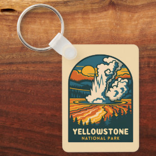 Retro Vintage Travel Yellowstone National Park Key Ring