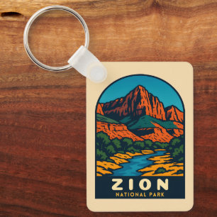 Retro Vintage Travel Zion National Park Utah Key Ring