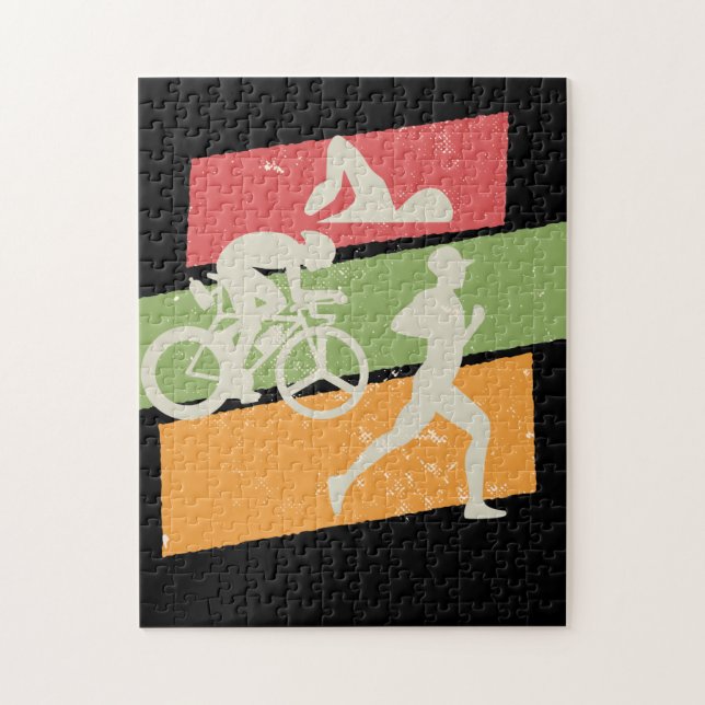 Retro vintage Triathlon Jigsaw Puzzle (Vertical)