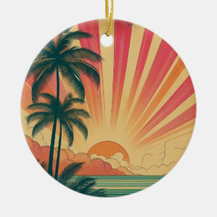 Retro/vintage tropical/Hawaiian sunset Ceramic Ornament