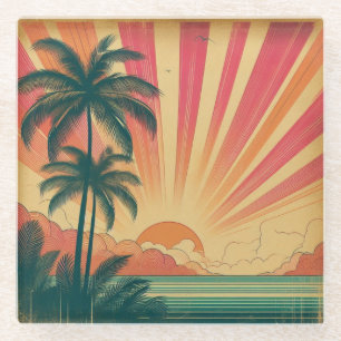 Retro/vintage tropical/Hawaiian sunset Glass Coaster