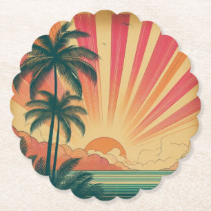 Retro/vintage tropical/Hawaiian sunset Paper Coaster