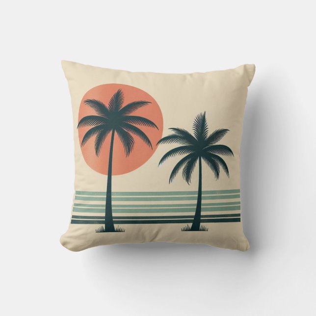 Retro/vintage tropical palms tree cushion (Front)