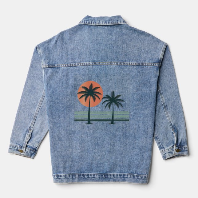 Retro/vintage tropical palms tree denim jacket (Back)