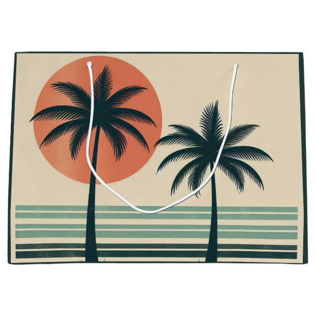 Retro/vintage tropical palms tree large gift bag (Front)