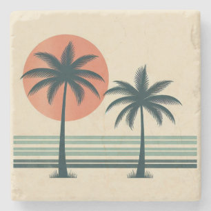 Retro/vintage tropical palms tree stone coaster