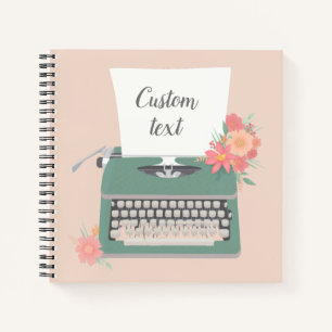Retro vintage typewriter & flowers & custom paper notebook