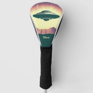 Retro Vintage UFO at Sunset Personalised Golf Head Cover