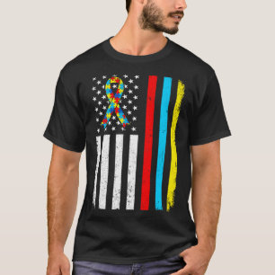 Retro Vintage Usa Flag Autism Awareness Dad Mum Lo T-Shirt