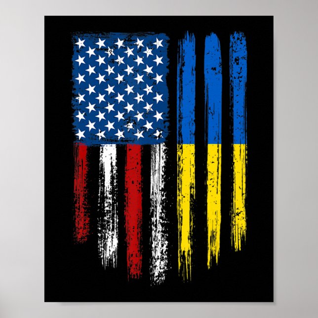 Retro Vintage USA Flag Ukraine Patriotic Ukrainian Poster (Front)