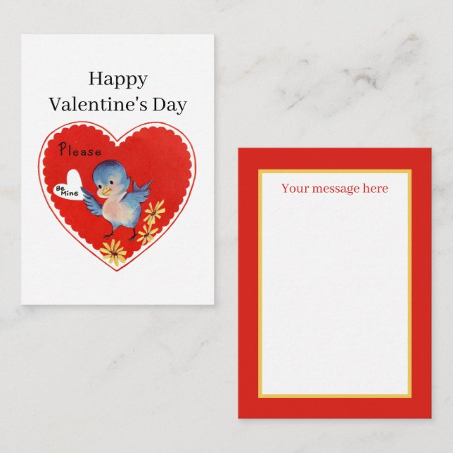 retro vintage Valentine bird add message Card (Front/Back)