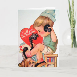 Retro Vintage Valentine boy add message card