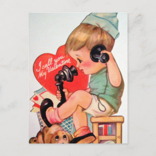Retro Vintage Valentine boy Holiday postcard