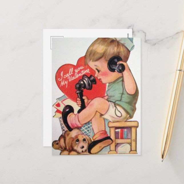 retro vintage Valentine boy  Holiday Postcard (Front/Back In Situ)
