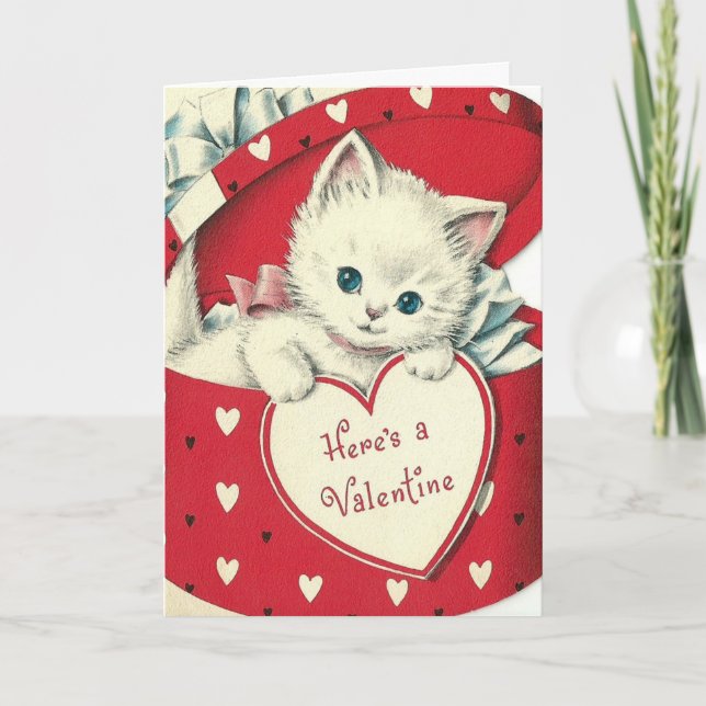 Retro Vintage Valentine cat add message card (Front)