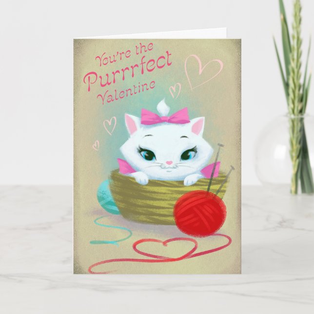 Retro Vintage Valentine cat Holiday card (Front)