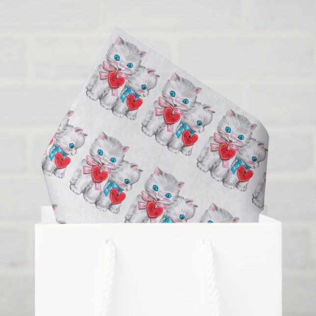 Retro Vintage Valentine Cats Party tissue Paper (Gift Bag)